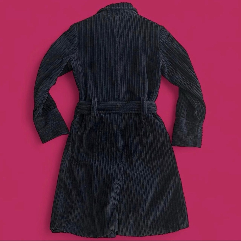 Women's Vintage Black Double Breasted Corduroy Belted Trench Coat Size M - Picture 6 of 9